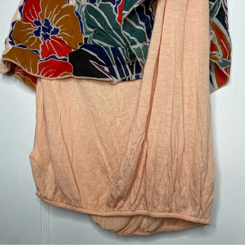 Free People Annka Bubble Tropical One Shoulder Vacation Blouse In Peach Medium - Picture 10 of 15